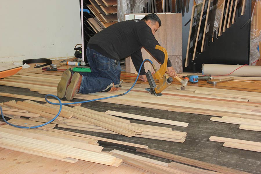 Gluing and nailing the strips | Slaughterbeck Floors