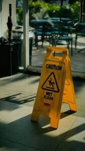 A caution sign warning of potential hazards.