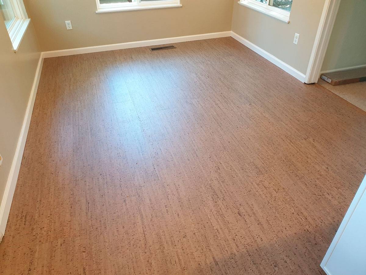 New cork floor installed in bedroom.