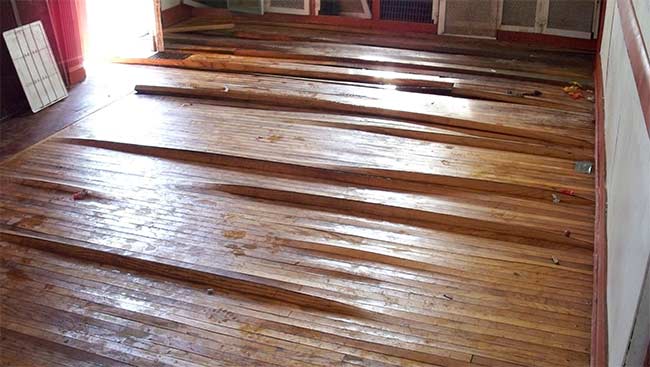 Example of hardwood flooring moisture damage