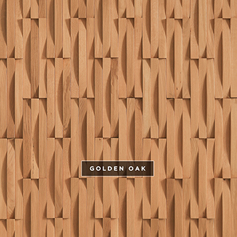 Crescent wooden wall covering sample in golden oak.