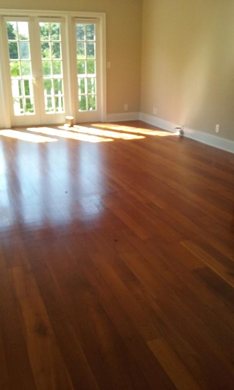 Cherry Hardwood Floor in Living Room View Before Refinishing