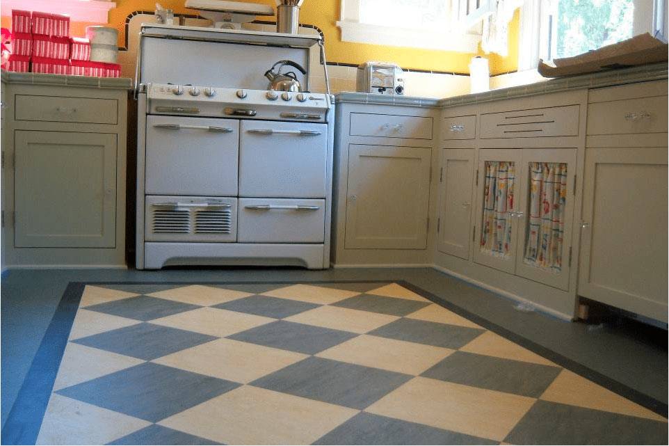 Marmoleum floor installed in kitchen