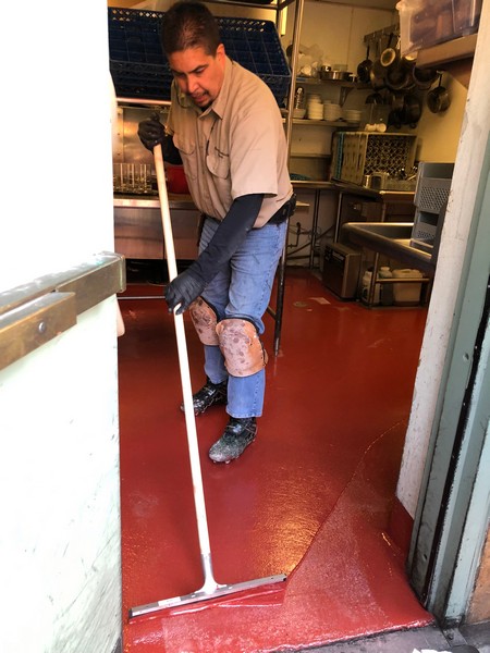 Red Epoxy Floor Installation in Kitchen