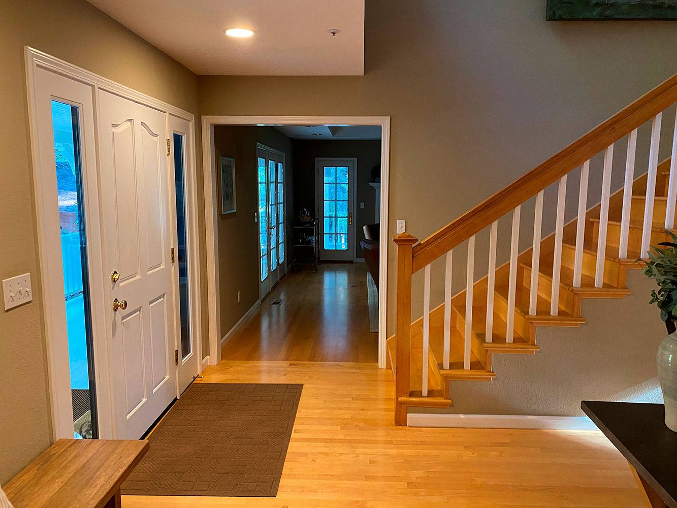 Staircase in Santa Cruz Home Before Hardwood Floor Restoration